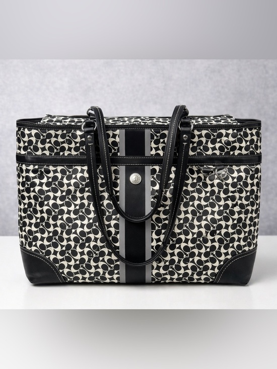 Coach Handbags - Coach Chelsea Heritage Stripe Tote Work Diaper Shoulde Bag Leather Canvas Large